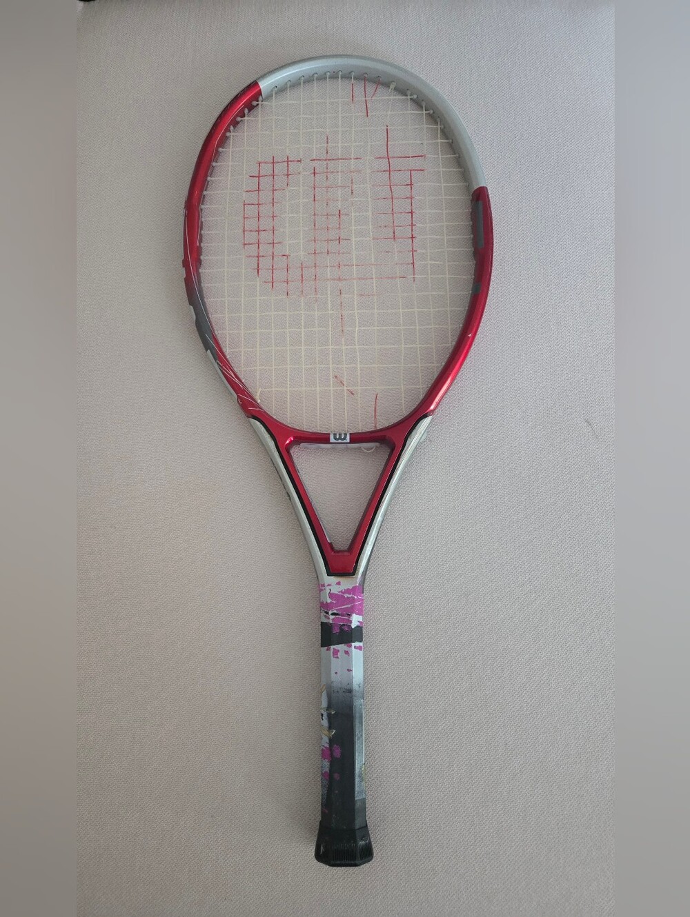 Wilson Triad 5.0 Tennis Racquet Red/Silver Grip 4 1/4 Torn Strings Adult Sport
